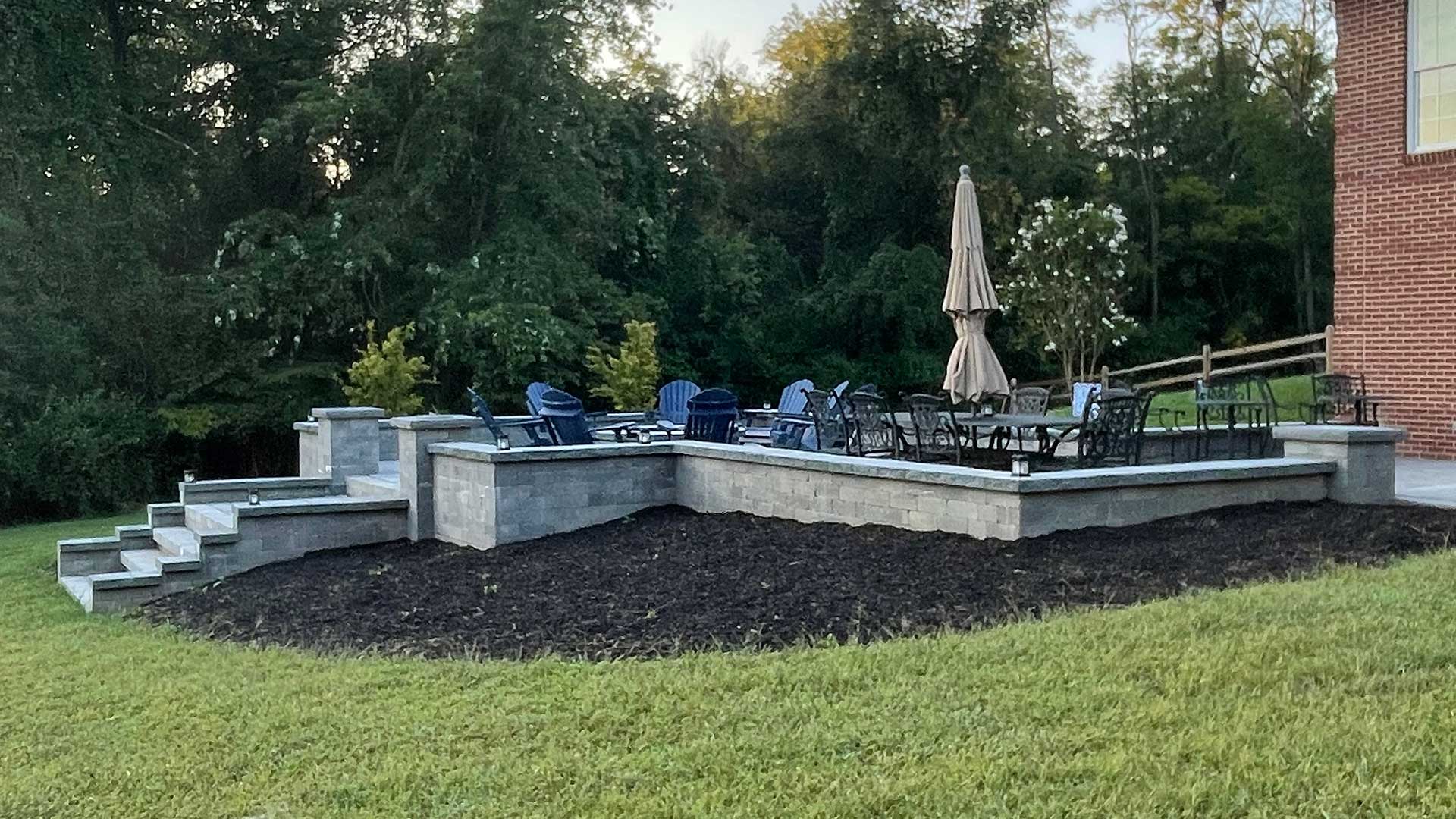 Custom patio with seating wall and steps near Purcellville, VA.