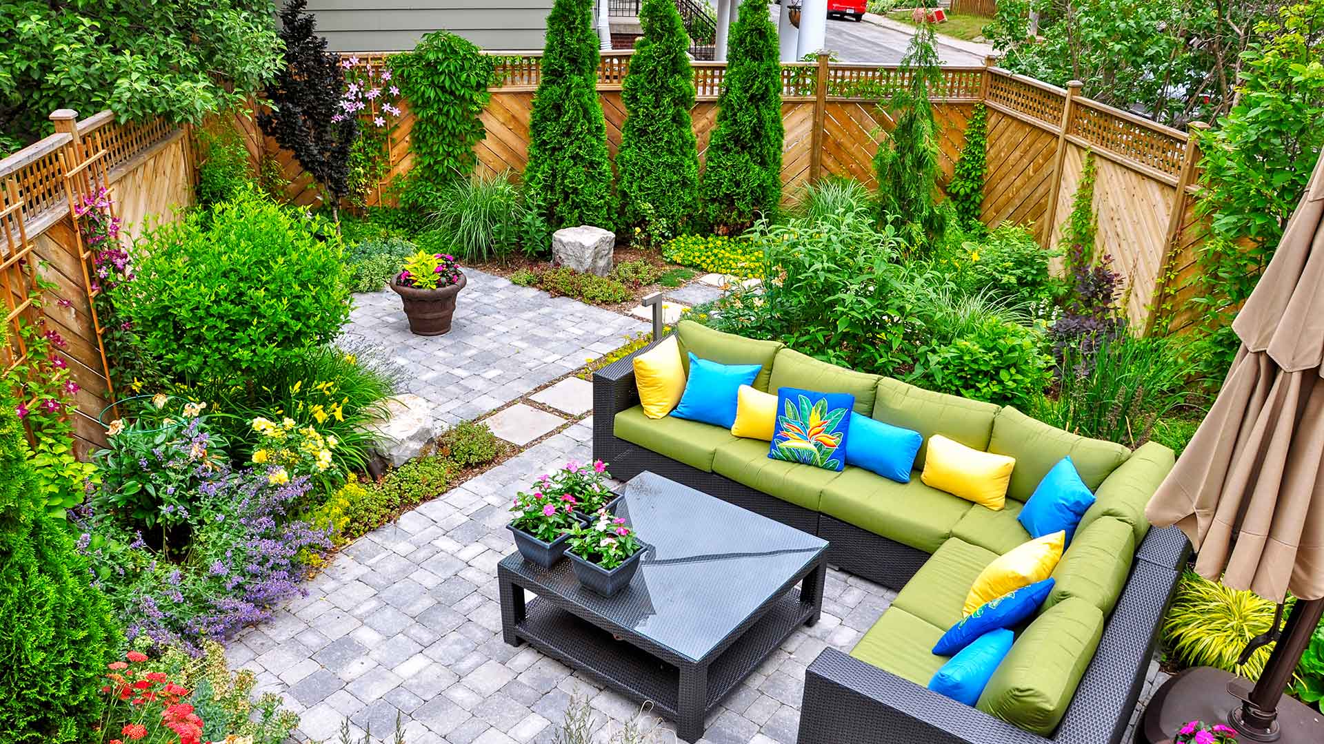 A property with maintained pavers and plants in Haymarket, VA.