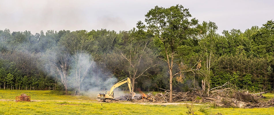 A construction machinery clearing out an area in Warrenton, VA.