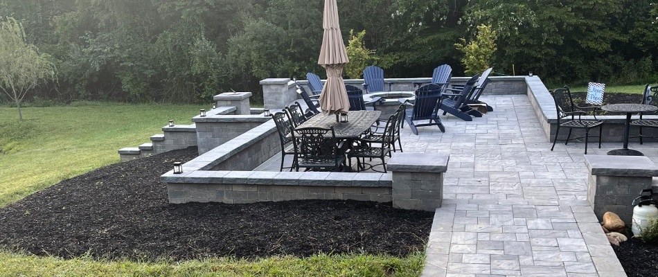 Seating walls added to patio and fireplace project in Fauquier County, VA.